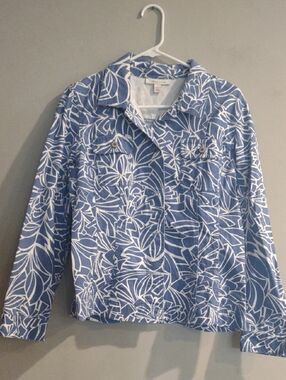 JM Collection Women's 10 Blue and White‎ Floral Jean Jacket